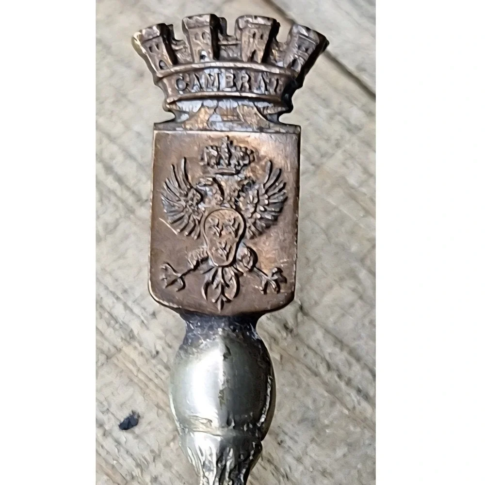 Vintage Cambrai France Souvenir Spoon Double Headed‎ Eagle Crest Heraldic